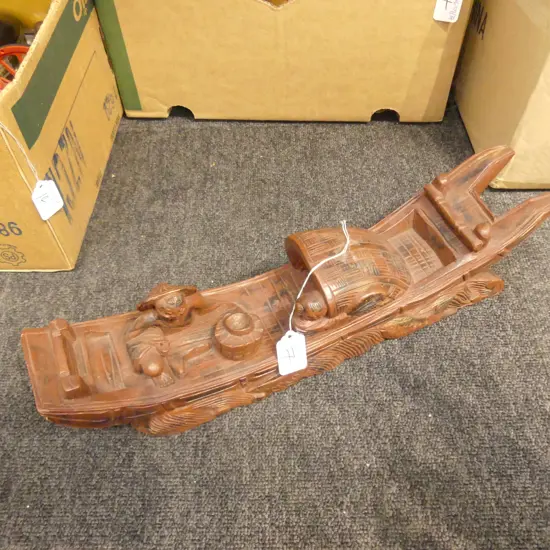 CHINESE HAND CARVED FISHING BOAT L420 MM