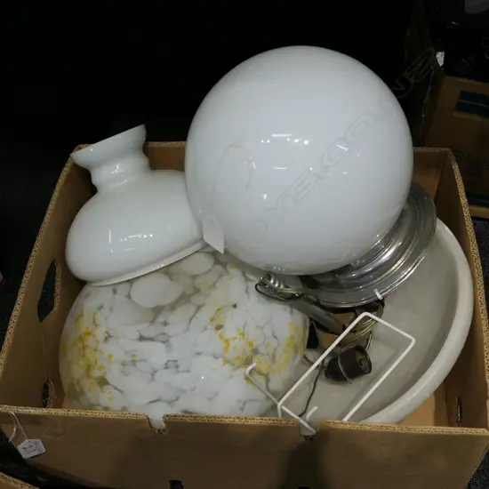 BOX LOT VINTAGE LIGHT SHADES ETC