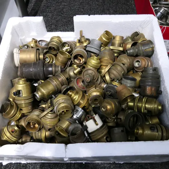 BOX LOT ASST. BRONZE LAMP SHADE FITTINGS