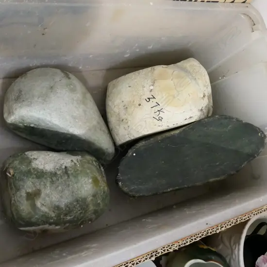 BOX OF LARGER GREENSTONE/NEPHRITE BOULDERS X 4