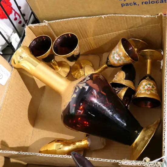 VENETIAN GLASS DECANTER + STEMMED GLASSES