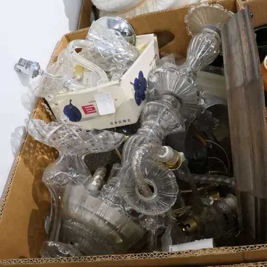BOX LOT CRYSTAL CHANDELIER, PARTS ETC