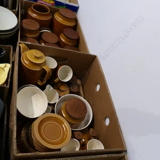 LARGE SET HORNSEA SAFFRON - PART DINNER SERVICE / STORAGE JARS ETC