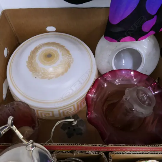 BOX LOT VICTORIAN CRANBERRY / ART DECO LIGHTSHADES