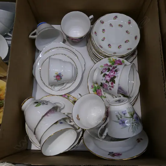 BOX LOT ASST. CUPS AND SAUCERS