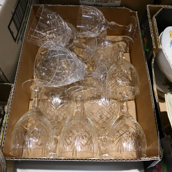 BOX LOT ASST. CRYSTAL WINE GLASSES