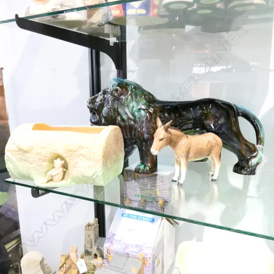 SYLVAC PIXIE VASE, BESWICK DONKEY, BLUE MOUNTAIN LION CHIPPED