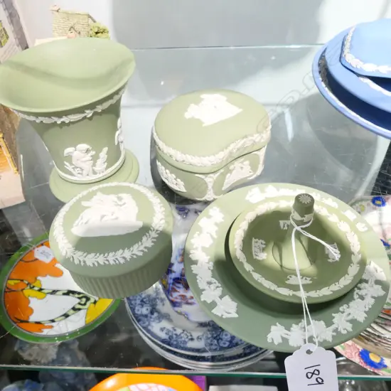 WEDGWOOD SAGE JASPERWARE 5 ITEMS
