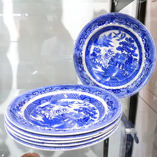 6 19TH CENT. B/W WILLOW SOUP BOWLS WEDGWOOD AF