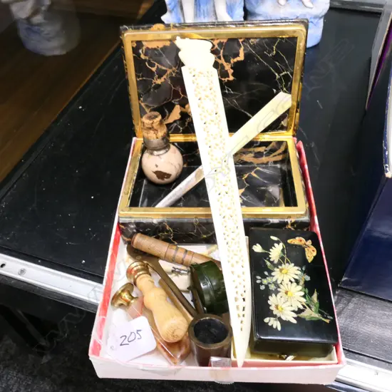 LOT ASST INCL. MARBLE JEWELLERY BOX / CUFFLINKS ETC