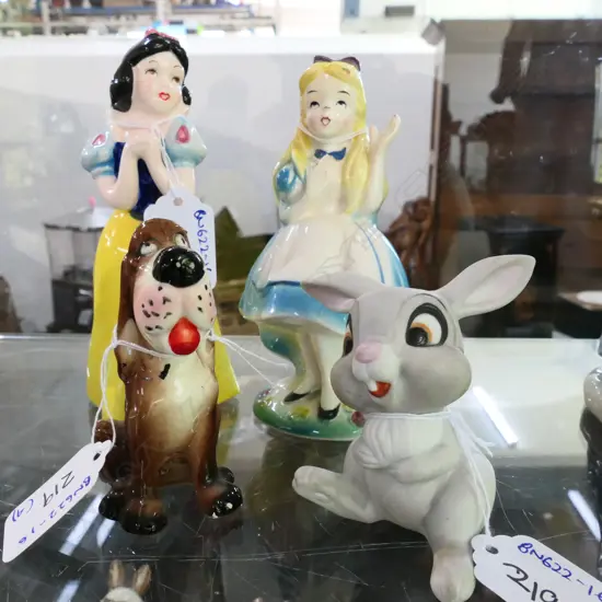 4 ASST DISNEY CHINA FIGURINES. LARGEST H.140MM