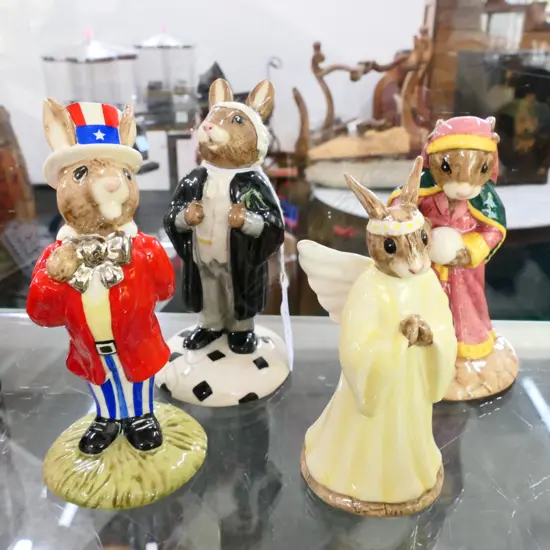 4 R. DOULTON BUNNYKINS; FORTUNE TELLER, JUDGE, UNCLE SAM, ANGEL, 3 BOXED