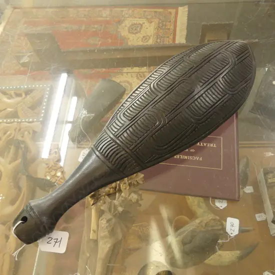 MODERN CARVED WOODEN MAORI MERE EBONISED