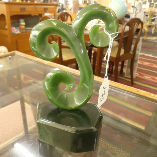 MAORI NEPHRITE SCULPTURE - 3 SCROLLING FRONDS...