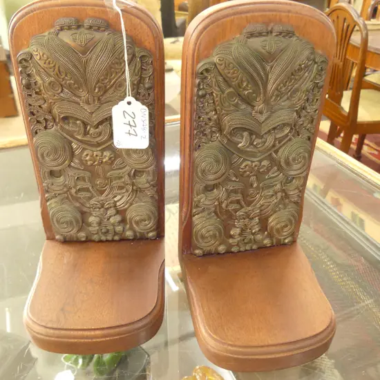 "KINGSLEY" MAORI BOOKENDS BRONZED METAL ...