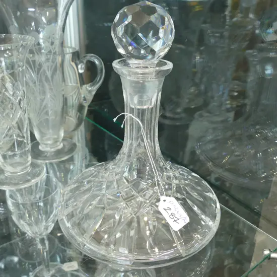 CRYSTAL SHIPS DECANTER WITH STAR CUT BASE H 270 MM