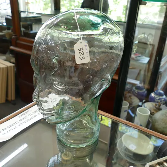 GLASS HAT STAND - MINOR CHIP TO BASE H. 290MM