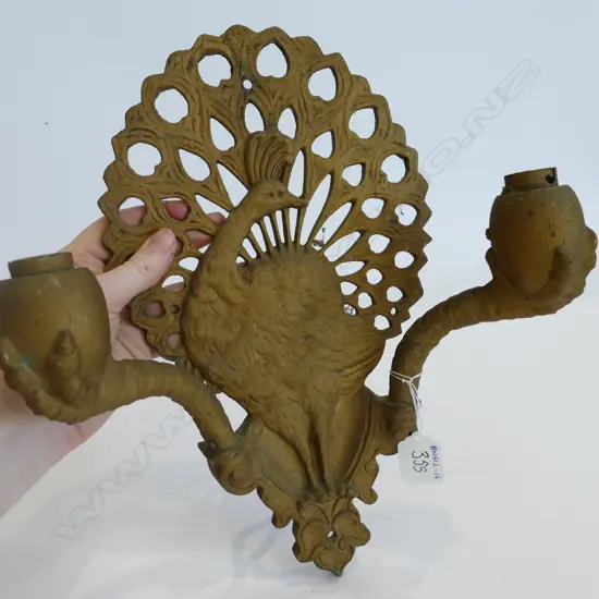 CAST IRON PEACOCK ELECTRIC WALL SCONCE H. 305MM