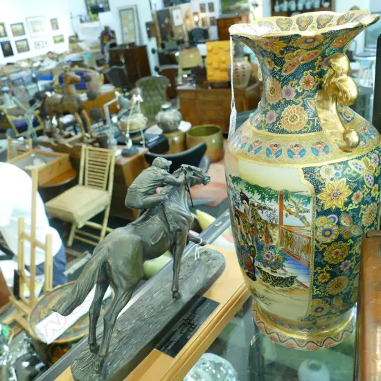 SATSUMA STYLE VASE H. 360MM + RESIN JOCKEY FIGURE