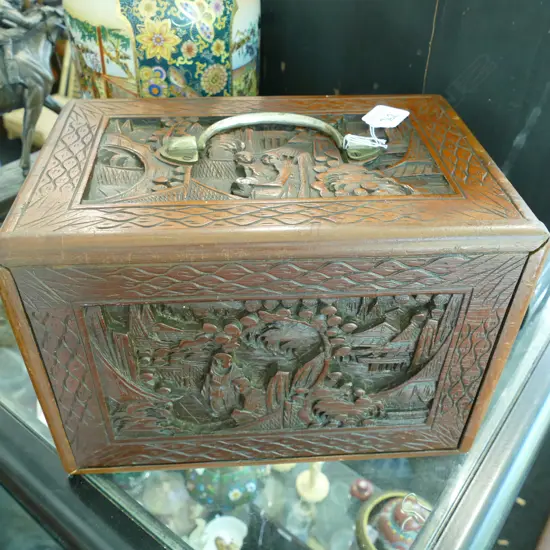 SMALL CAMPHOR BOX CONTAINING MAH JONG TILES 280MM W