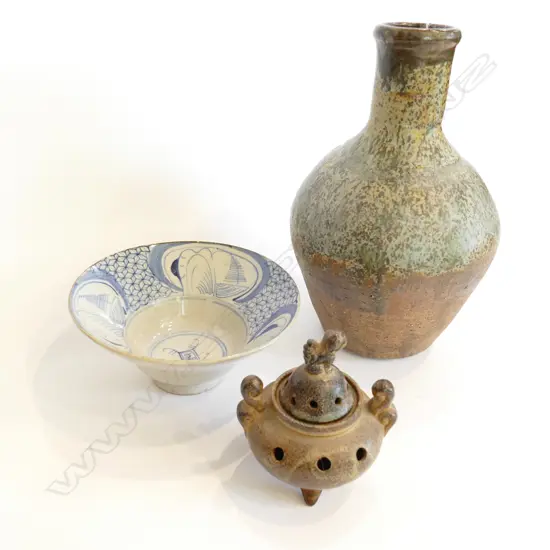 MING DYNASTY BOWL, CHINESE INCENSE BURNER + VASE