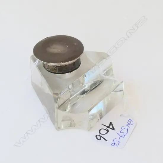 Sterling silver and glass inkwell and pen rest Birmingham marks