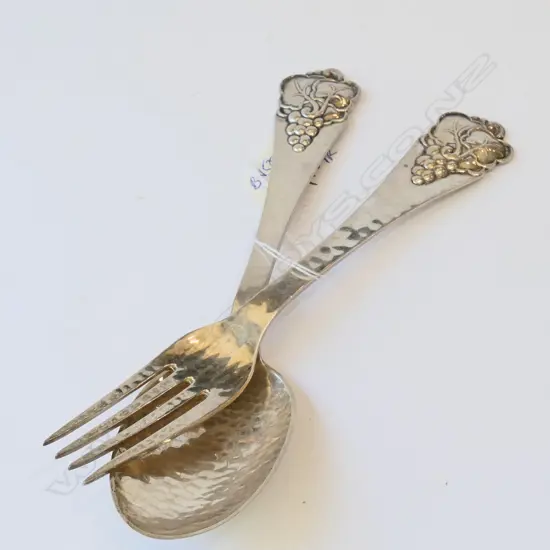 Hand hammered Sterling silver spoon and fork Denmark sterling silver115 g combined CKH Christian Knudsen Hansen. About 1
