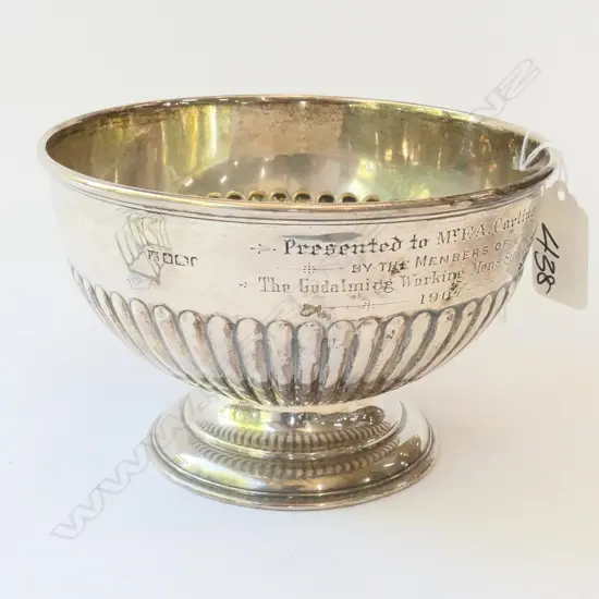 SILVER Footed bowl fluted  F BS Ltd london 1907 inscription on side 212 grams