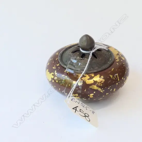 CHINESE BRONZE INCENSE BURNER PIERCED LID...