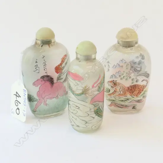 3 X  CHINESE INTERNAL PAINTED GLASS SNUFF BOTTLES