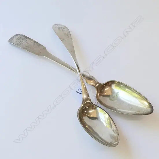 TWO TABLE SPOONS, COIN AND CONTINENTAL SILVER