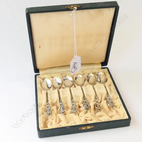 6 NORWEIGIAN STG SILVER TEASPOONS, CASED 45 GRAMS