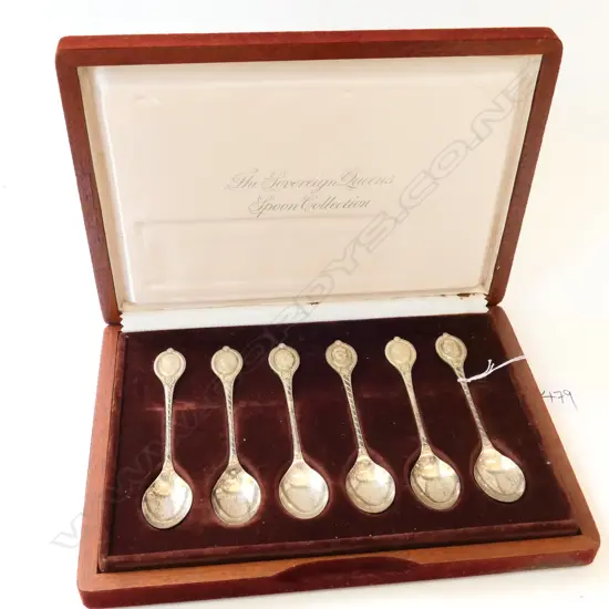 6 CASED STG SILVER SPOONS QUEENS OF ENGLAND, 1977