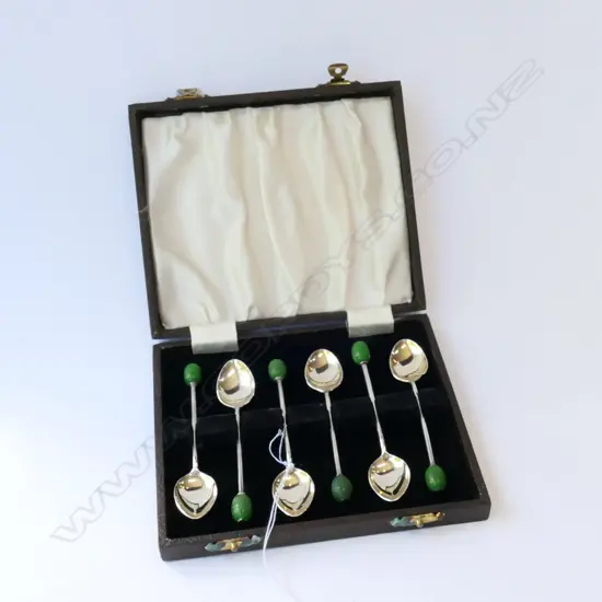 6 CASED STG COFFEE BEAN TEASPOONS