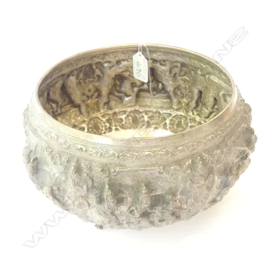 c1850 Burma King Pagin Min Silver Thabeik Bowl 714  grams bowl ornately decorated 