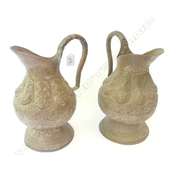 2 ANTIQUE INDIAN COPPER JUGS 270MM H