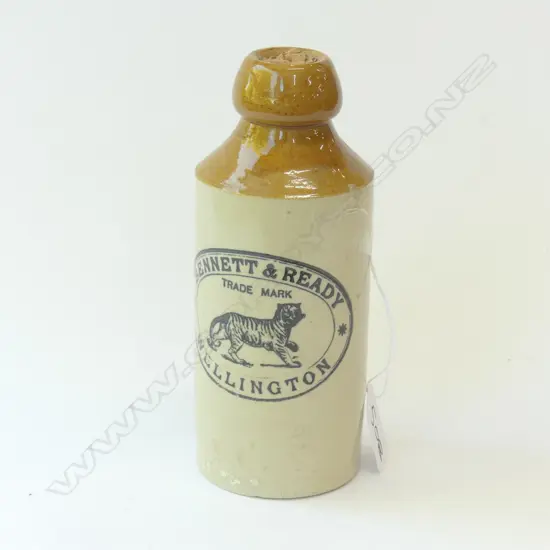 PICTORIAL COLONIAL BOTTLE WITH TIGER 'BENNETT & READY WELLINGTON'