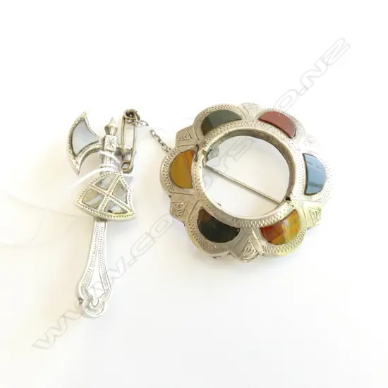 2X SILVER AGATE SCOTTISH BROOCHES