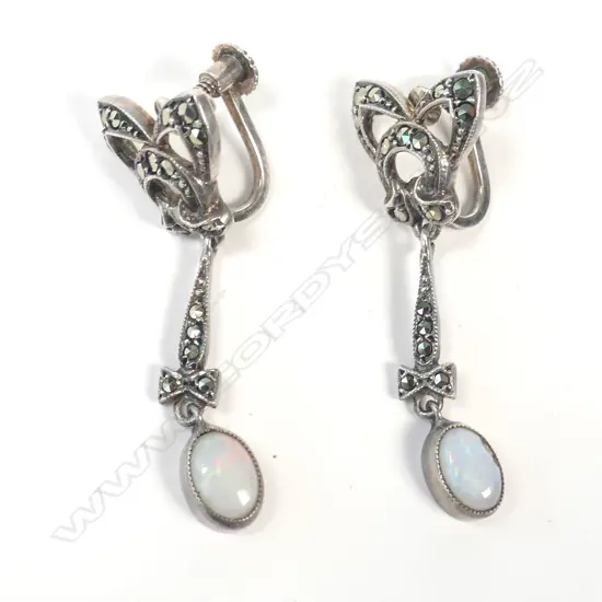 SILVER MARCASITE OPAL EARRINGS