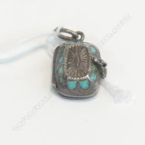 EDW. MINI SILVER MOSES BASKET LOCKET ENAMELLED