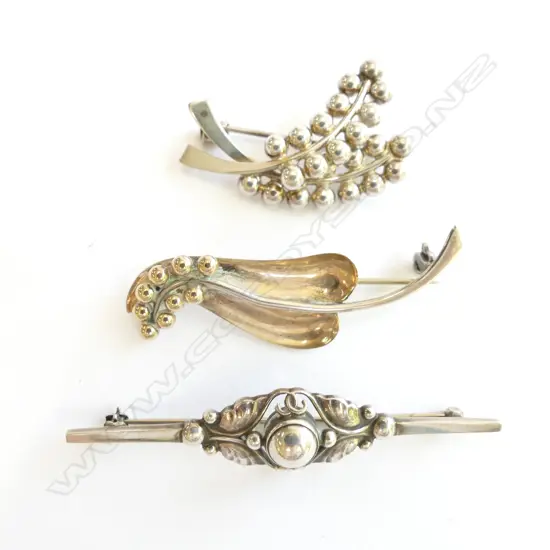 THREE DANISH SILVER BROOCHES (ONE JENSEN)