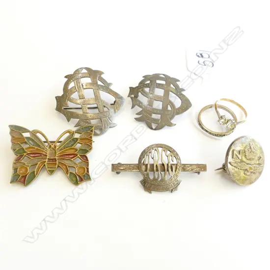 3 SILVER BROOCHES; & 3 OTHER RINGS A.F.