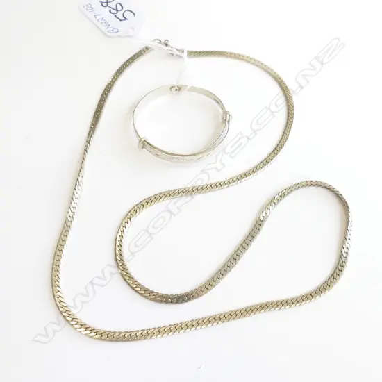 SILVER CHAIN NECKLACE AND BABY'S SILVER BANGLE