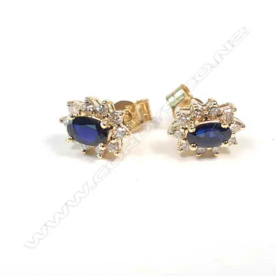 9CT GOLD SAPPHIRE & DIAMOND EARRINGS