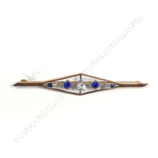 9ct ART DECO SAPPHIRE BROOCH & DIAMOND BROOCH. 6 GRMS SET