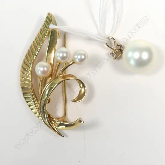 9CT GOLD & PEARL BROOCH/PENDANT