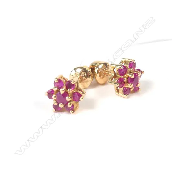 PR VINTAGE 9CT  CLUSTER RUBY EARRINGS