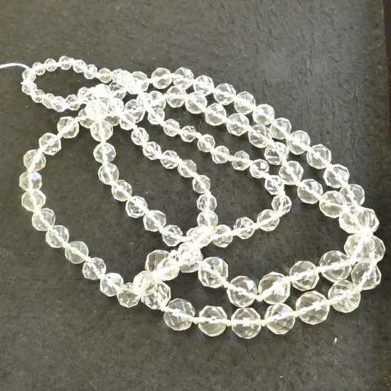 ROCK CRYSTAL/GLASS BEAD NECKLACE, GRADUATED. 118CM LONG