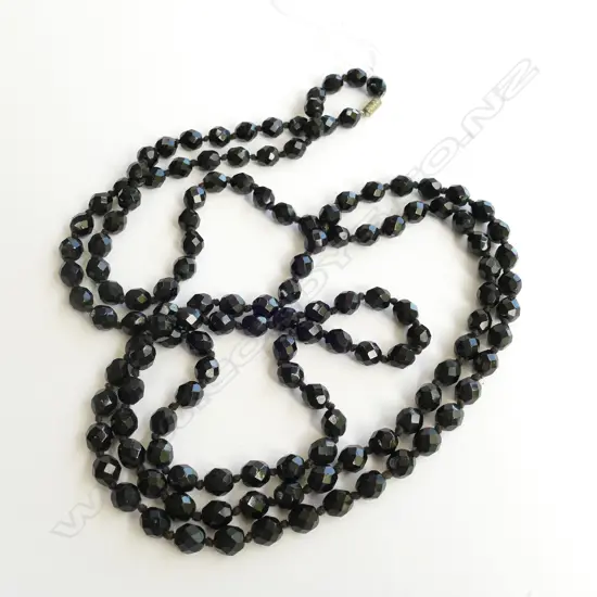 FRENCH JET BLACK BEAD NECKLACE 140 CM