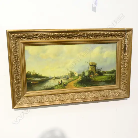 OIL ON BOARD, 19TH CENTURY DUTCH CANAL, SIGNED VAN OOST, H. 185 X 385 